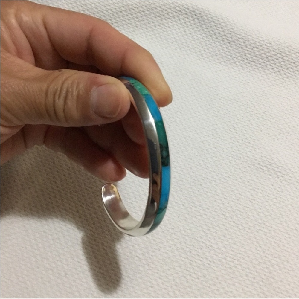 BOTIQUE SMALL STERLING CUFF BRACELET COLOR BLUE GREEN - Picture 6 of 14